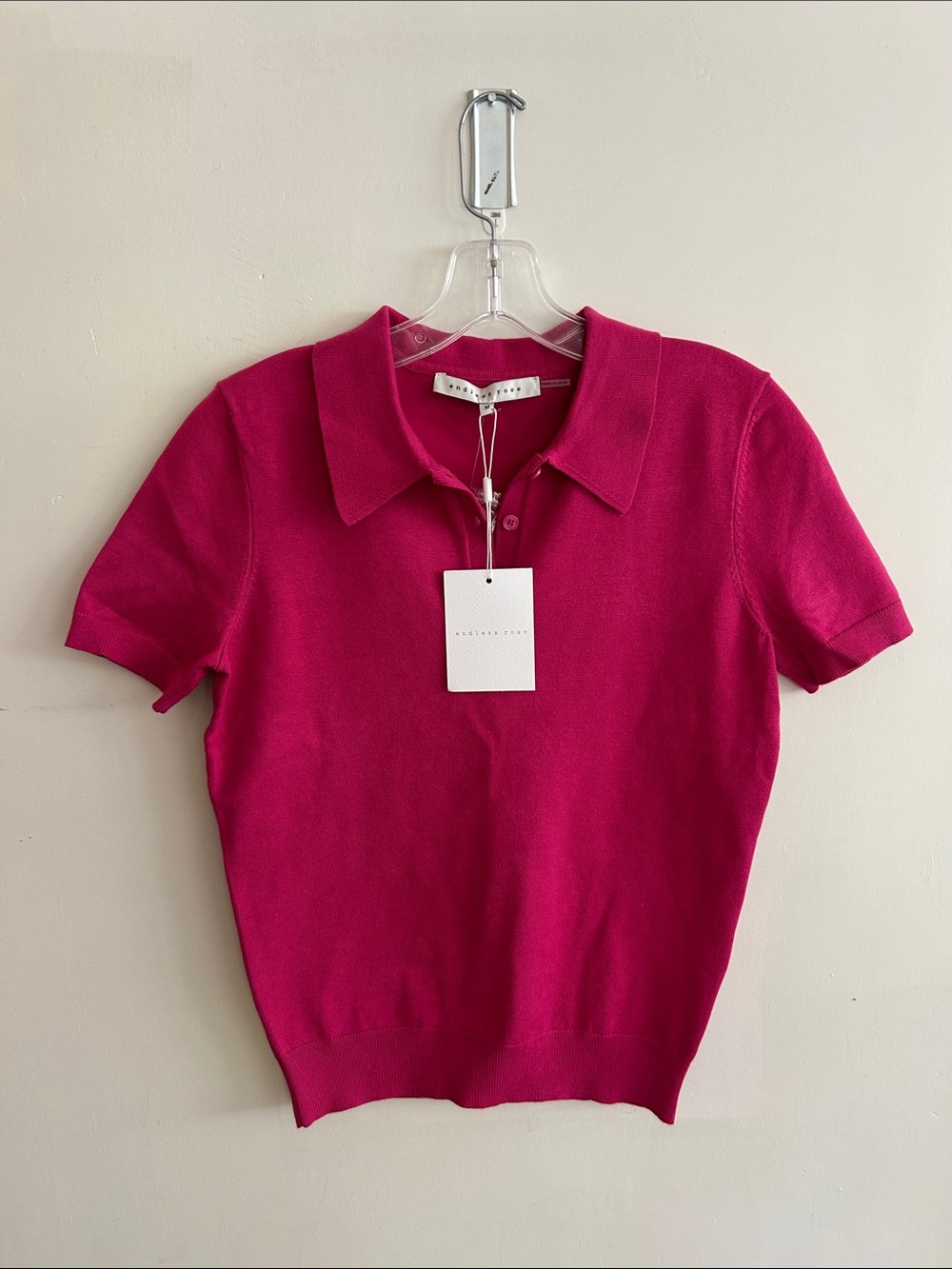 Endless Rose Fuchsia Short-Sleeve Polo Sweater